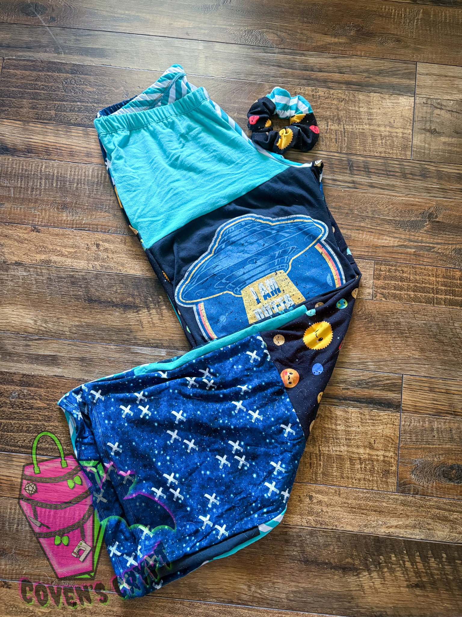 Blue Upcycle Pants & Matching Scrunchie - Size 18