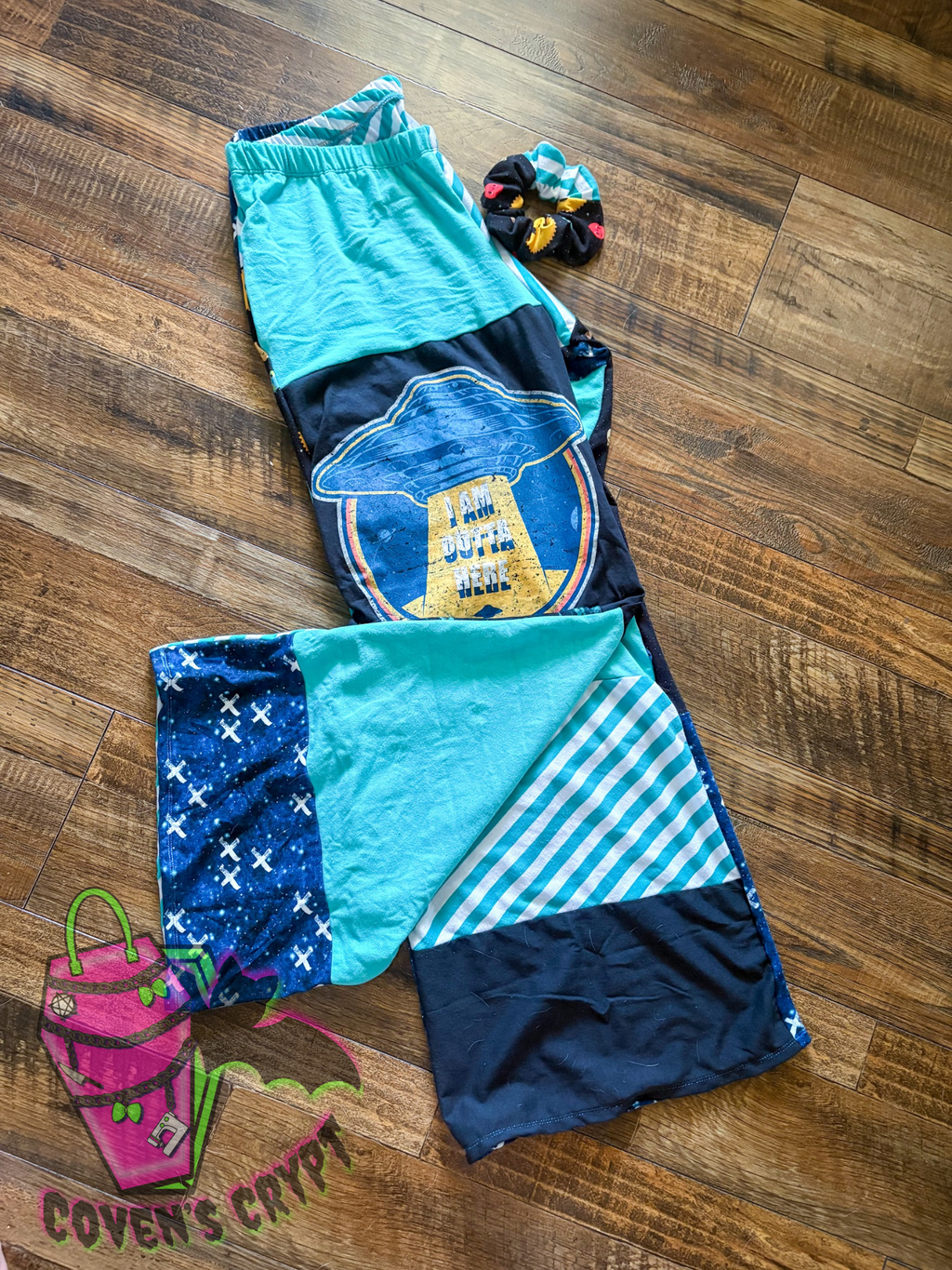 Blue Upcycle Pants & Matching Scrunchie - Size 18