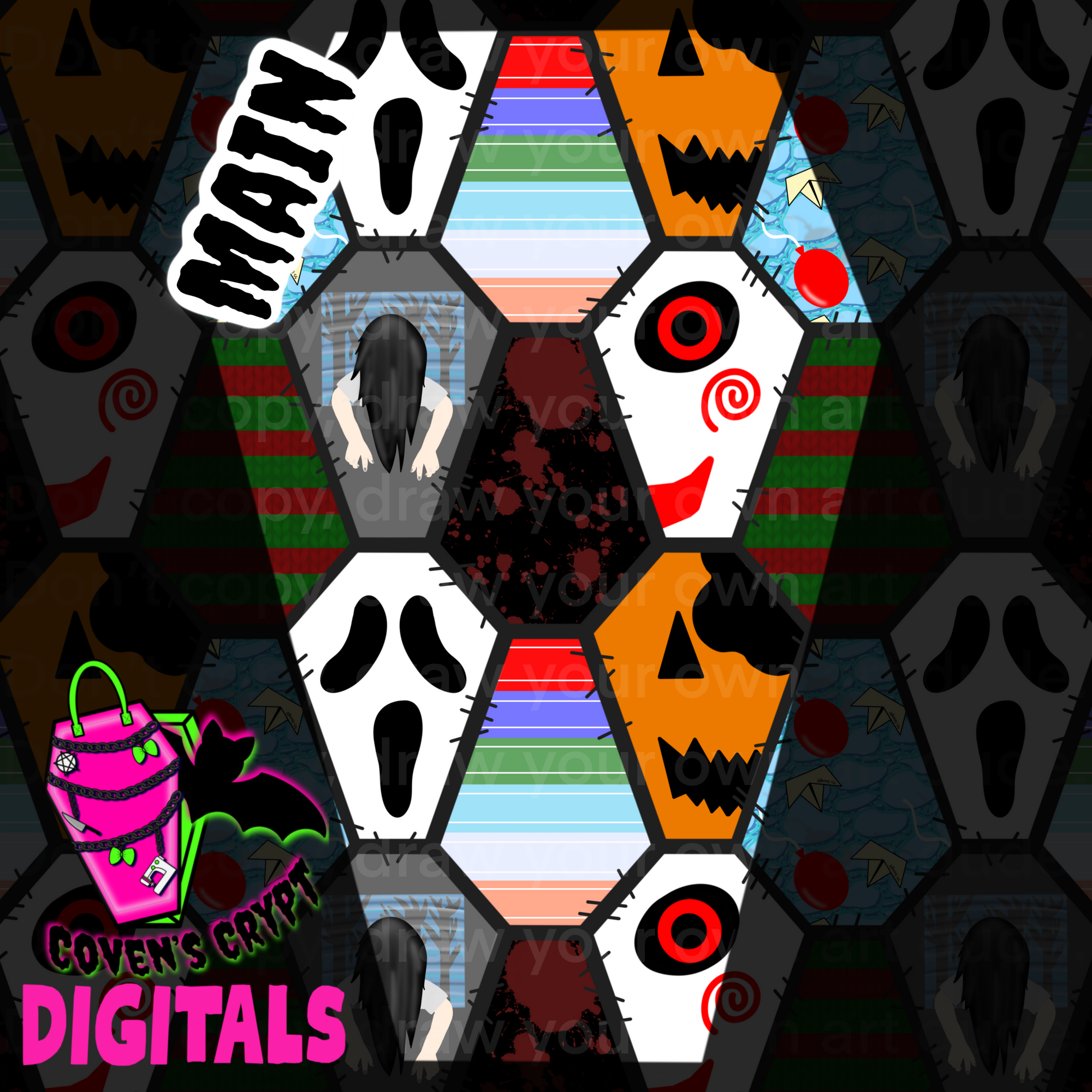 Horror Coffin Patchwork Seamless, Coord & PNG