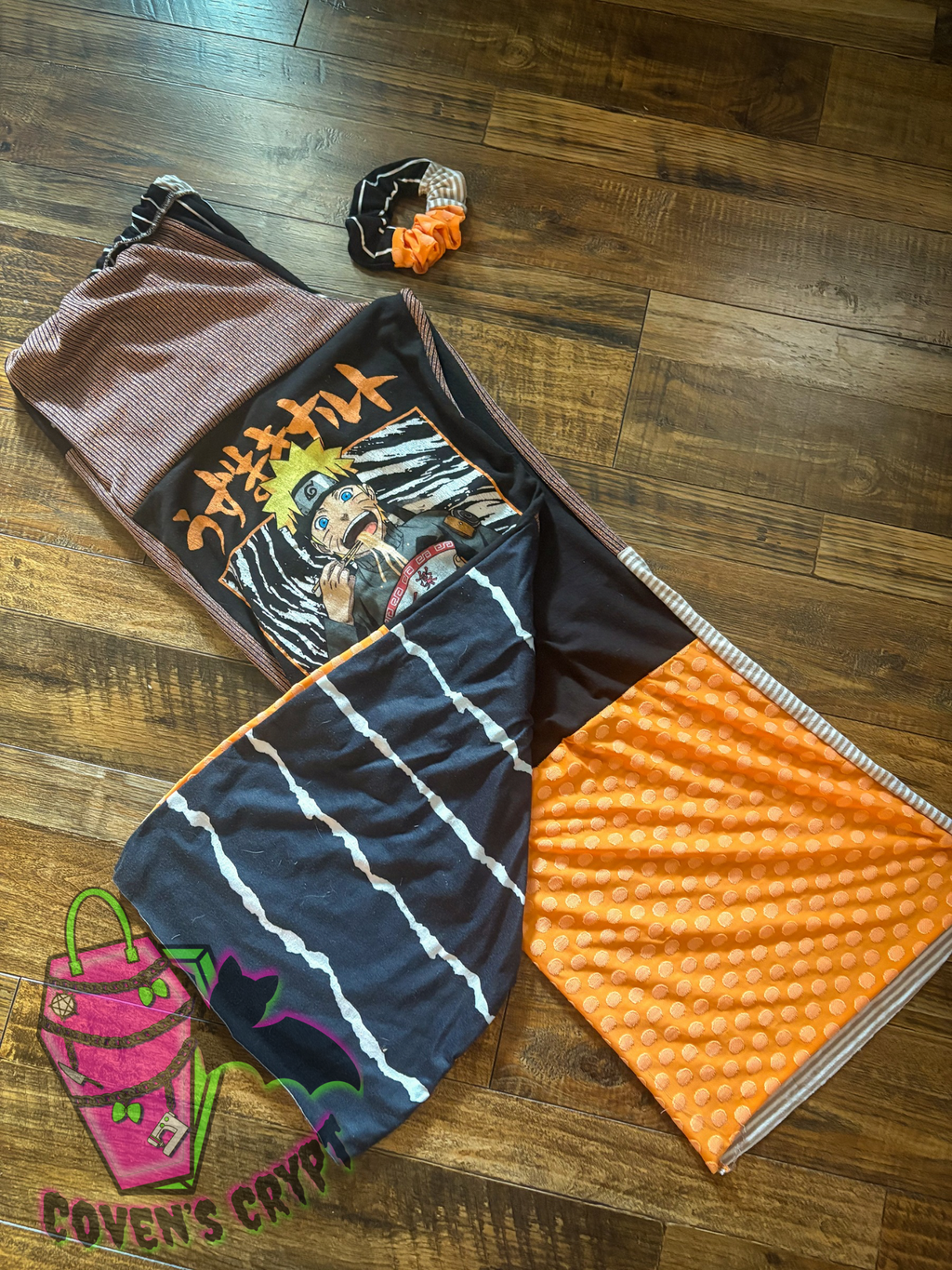 Orange & Black Upcycle Pants & Matching Scrunchie - Size 20