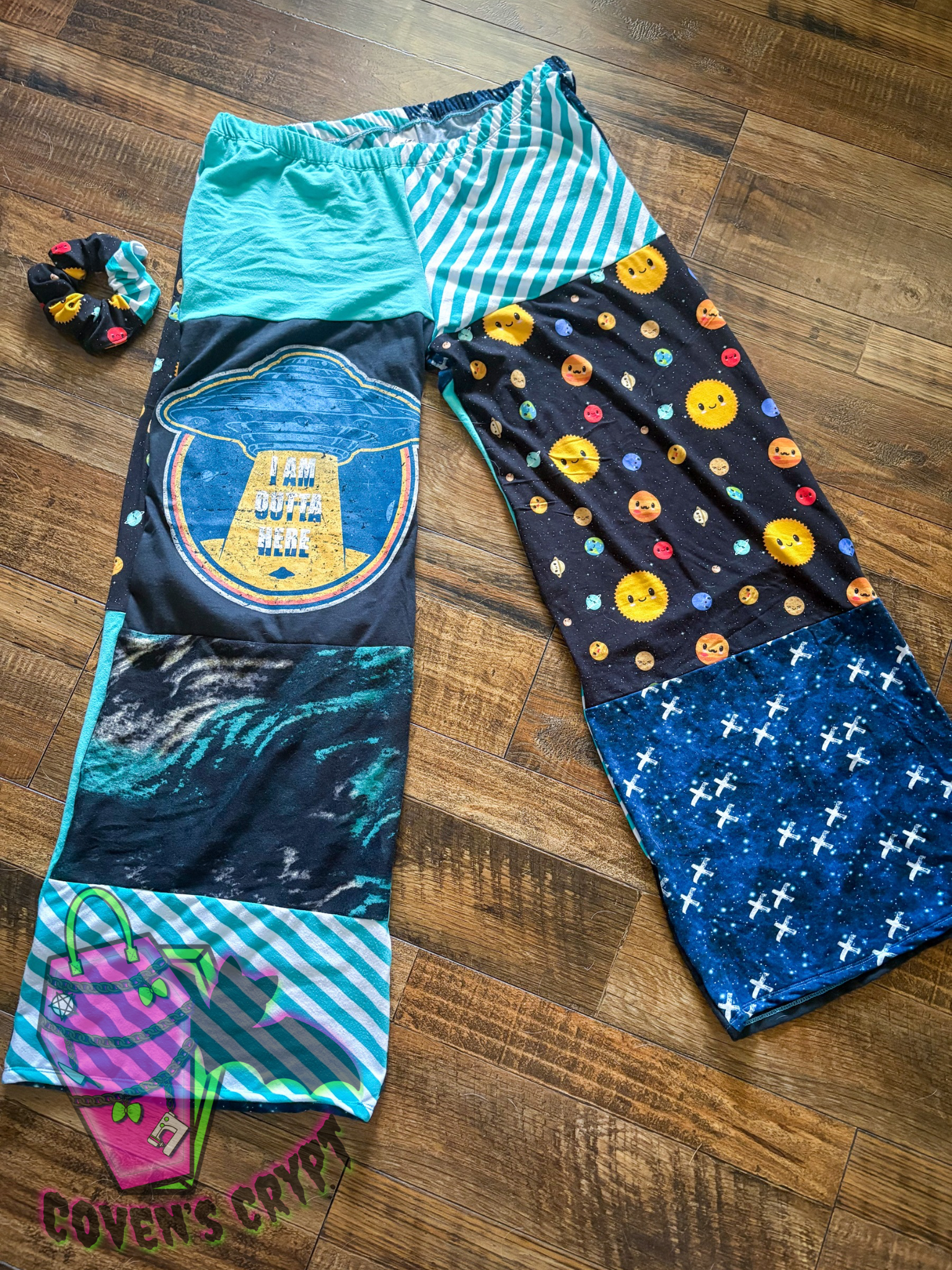 Blue Upcycle Pants & Matching Scrunchie - Size 18