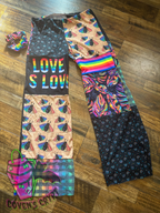 Rainbow Upcycle Pants & Matching Scrunchie - Size 10