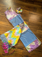 Pastel Rainbow Upcycle Pants & Matching Scrunchie - Size 14