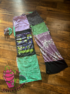 Purple & Green Upcycle Pants & Matching Scrunchie - Size 12