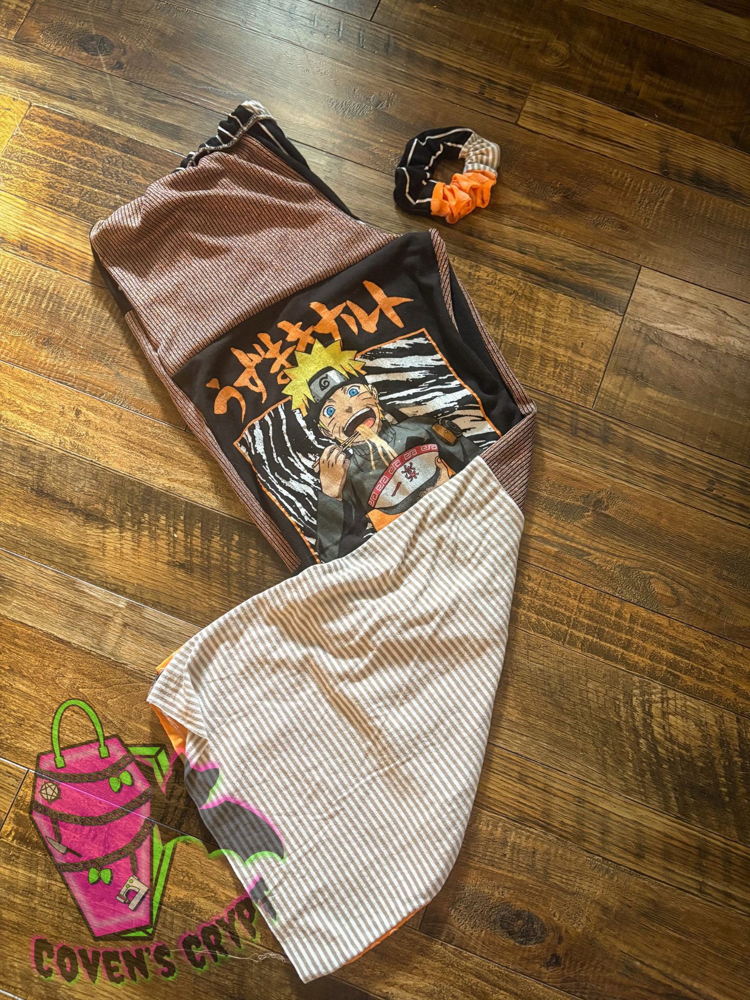 Orange & Black Upcycle Pants & Matching Scrunchie - Size 20