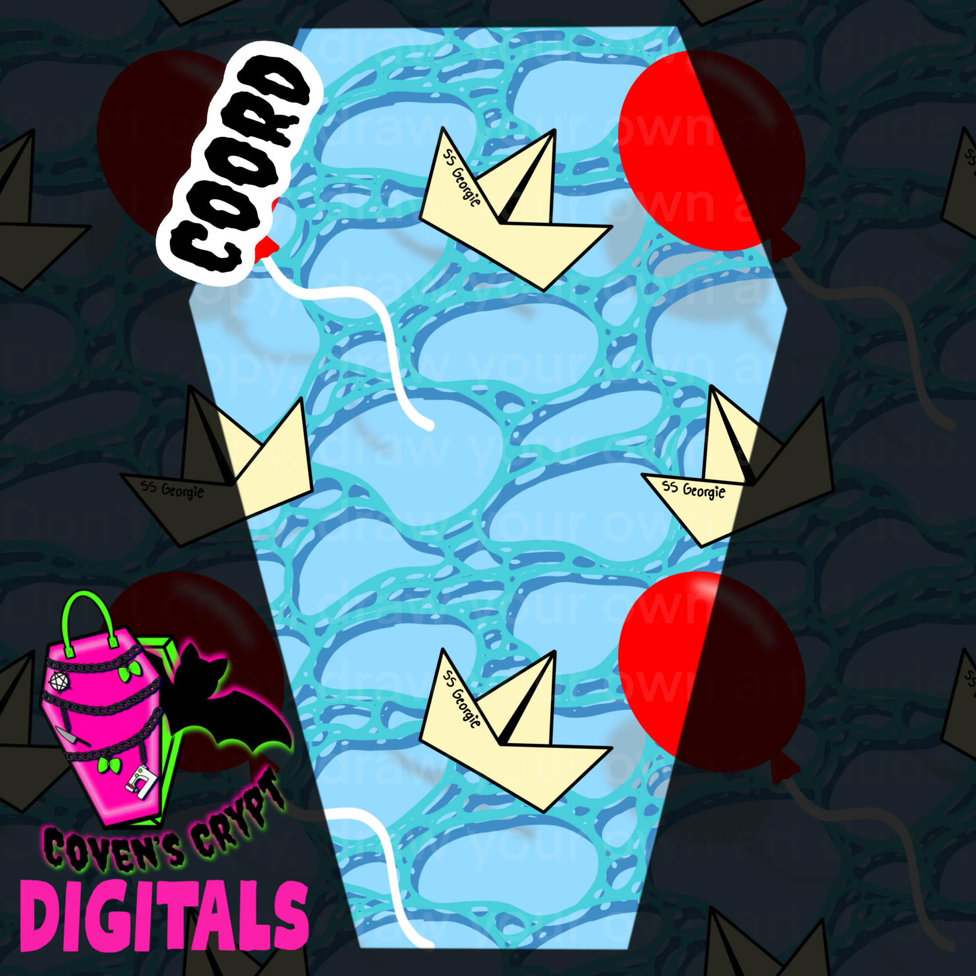 Horror Coffin Patchwork Seamless, Coord & PNG