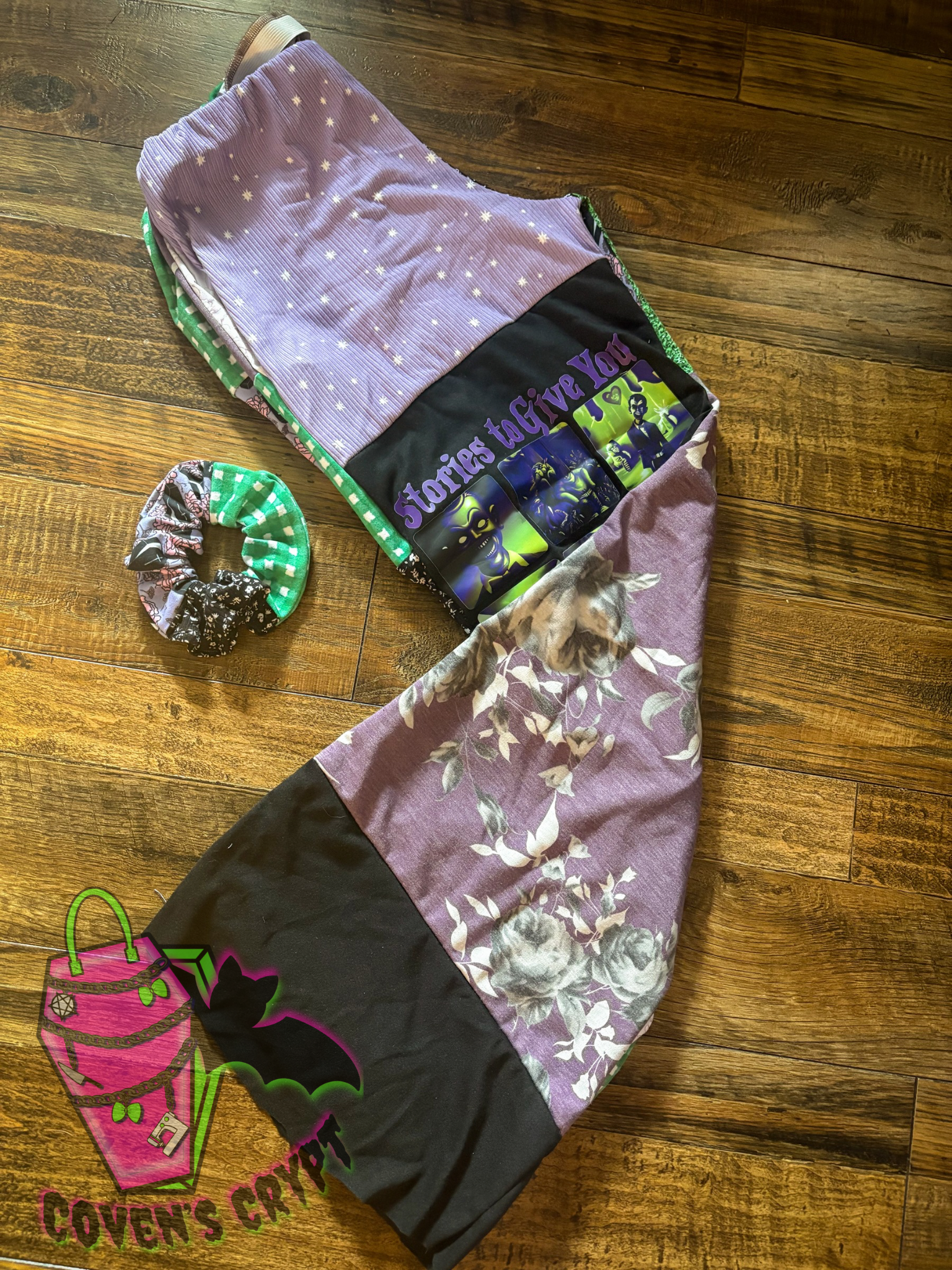 Purple & Green Upcycle Pants & Matching Scrunchie - Size 12